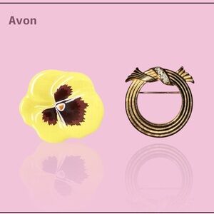 Vintage 2 for 1 Avon Yellow aPansy and Gold wreath Brooch Set